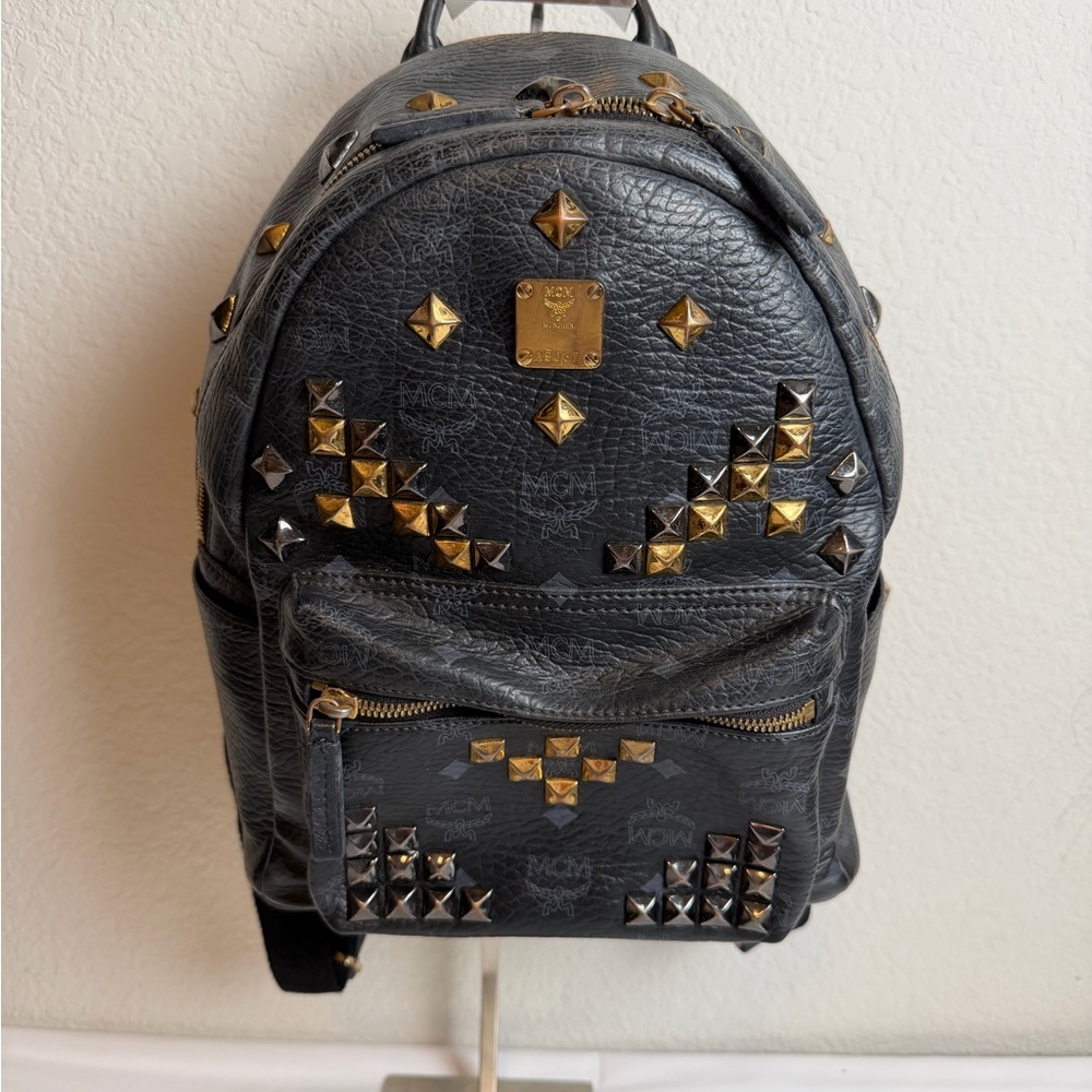 MCM Black and Gold Studded Men's Backpack